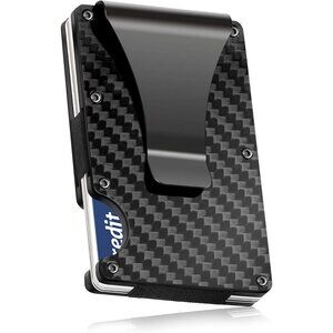 Carbon Fiber Wallet, Slim Money Clip, Minimalist Carbon Fiber RFID Blocking